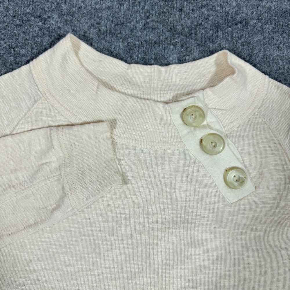 We The Free Henley Top Button Shoulder Womens S Cream Slub Knit Coastal EUC Boho